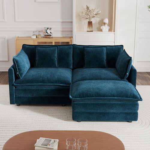 Modular Sectional Sofa, 76.4 Inch L Shaped Couch Set for Living Room, Loveseat Comfy Cloud Couches with Movable Ottoman, DIY Combination, Chenille, Blue - color: Blue, size: 76.4 Inch- L
