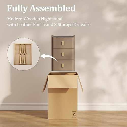 AQIMUELE Narrow Nightstand with Drawers, Narrow Side Table Leather, Small Bedside Tables for Bedroom. (Beige) - color: Beige, size: 11.8''W x 15"D x 22.8"H