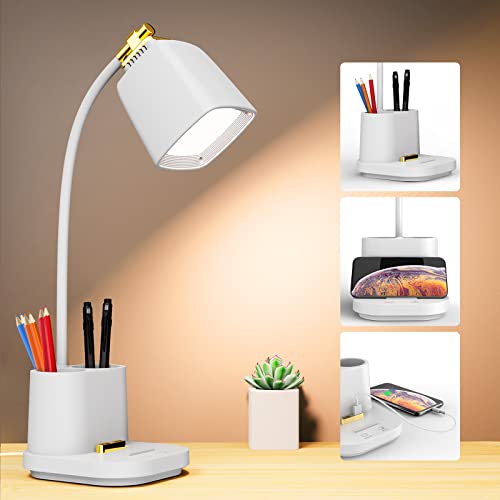LED Desk Lamp with USB Charging Port Touch Control 3 Color Modes, Stepless Dimming,Eye-Caring LED Table Lamp for Home,Office,Bedroom,Reading,Work,Study,Gooseneck Lamp, 5V, 2.4A - color: White