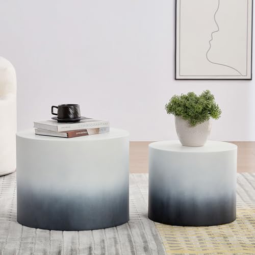 18.9" Gradient Color Nesting Coffee Table Set of 2 for Living Room, Modern Round Coffee Tables Accent Circle Tea Table Set for Small Space, No Assembling, White + Blue - color: 18.9" White + Blue