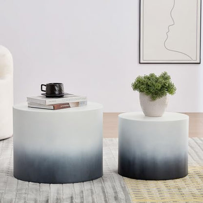 18.9" Gradient Color Nesting Coffee Table Set of 2 for Living Room, Modern Round Coffee Tables Accent Circle Tea Table Set for Small Space, No Assembling, White + Blue - color: 18.9" White + Blue