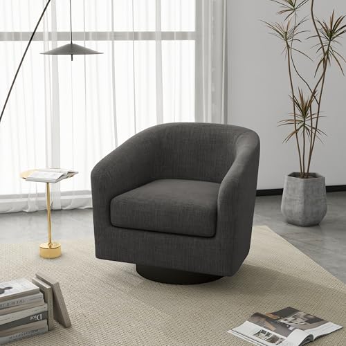 Swivel Accent Chair, Fabric Upholstered Barrel Club Chair, Gray | Modern Round Armchair | Comfy Reading Seat with Removable Cushion | For Living Room, Bedroom, Office - color: Flax Gray