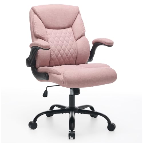 Fabric Executive Office Chair - Comfy Pink Desk Chair Small Space | with Mid Backrest,5 Wheels,Mid Backrest,Lumbar Support, Height Adjustable,Home Office Reading Gaming Use,for Women Adult - color: Pink