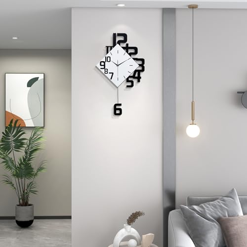 FLEBLE Wall Clock for Living Room Decor Kitchen Office Home Decor Gift | MDF & Metal Battery Operated Easy to Install Modern Decorative Art Analog Silent Non-Ticking Easy to Read - White 11.8x19.6in - size: Small