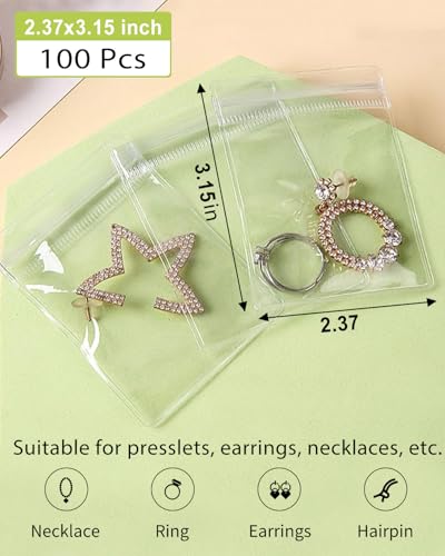Jewelry Pouches Clear Travel PVC Jewelry Organizer, 100Pcs for Earrings Rings Necklaces Organizer bags - color: 100Pcs Earrings Bag 2.37x3.15 in