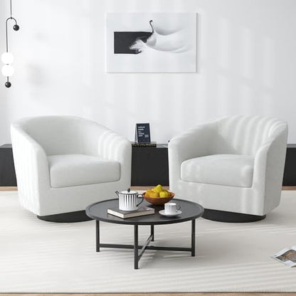 Swivel Barrel Accent Chair, Comfy Reading Armchair, Cream Beige, Set of 2 | Club Chairs for Adults, Low-Back Design, Modern Round Style, Solid Wood Frame & Metal Swivel Base, For Living Room & Bedroom - color: Cream Beige