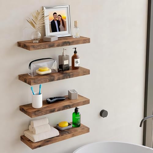 Vervida® Rustic Brown Floating Wall Shelves 24in Set of 3 Holds 38lbs | Bedroom Bathroom Kitchen, Holds 38 Lbs Each Invisible Brackets, Rustic Wood Easy Install, Home Decor Display Storage Shelves - color: Rustic Brown, size: 24x7.9