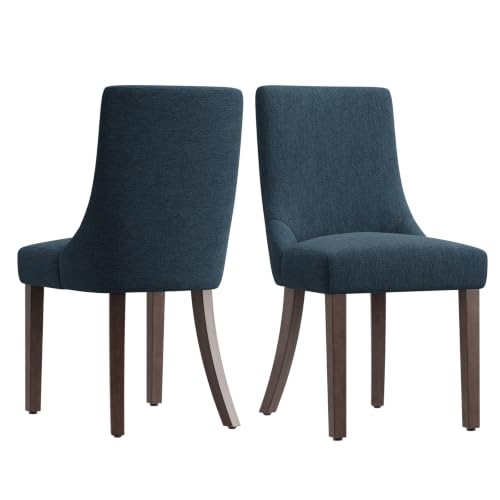 MALOL Wooden Dining Chairs Set of 2, Upholstered Kitchen & Dining Room Chairs with Solid Wood Legs Curved Backrest Farmhouse Accent Chair for Dining/Kitchen/Living Room, Blue - color: Blue, size: Set of 2