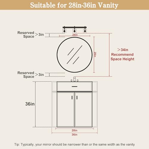 28 Inch Round Wood Mirror, Burlwood Grain Wood Frame Circle Mirror, Versatile Wall Decor for Bathroom Vanity, Living Room, Bedroom and Entryway, Natural - size: 28"L x 28"W
