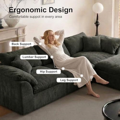 Cloud Couch Sectional for Living Room, Modular L Shaped Boneless Sofa with Chaise, Compressed No Assembly Couch, Deep Seat Chenille Upholstered Convertible Sofa Bed (Black) - color: Black