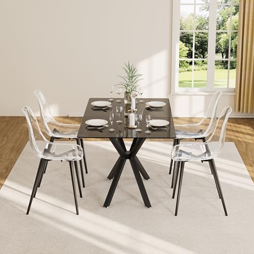 Baysitone Clear Dining Chairs Set of 4, Modern Kitchen Chairs with Transparent Seat, Acrylic Accent Side Chairs with Plating Metal Legs for Dining Room, Kitchen, Living Room with Black - color: Black, size: Set of 4