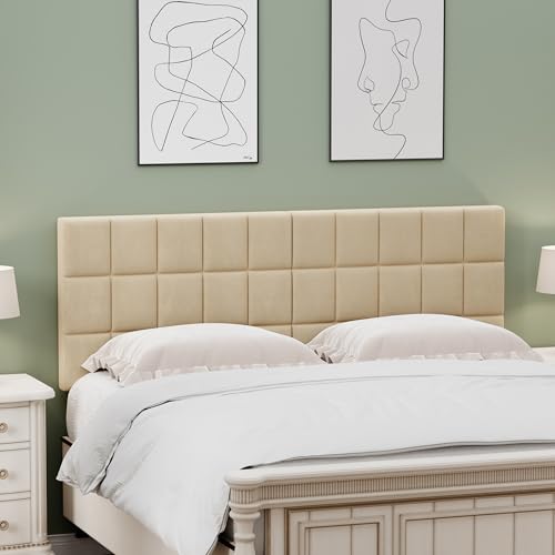 Velvet Upholstered Tufted King Size Headboard,Wood Head Board with Metal Legs, Adjustable Height from 42” to 56”, Bed Headboard in Modern Design,Backboard for Bed, Apricot - color: Apricot, size: King