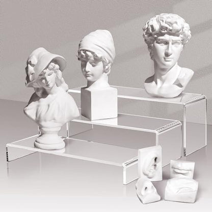 2 Set Large Acrylic Clear Display Risers, 3 Sizes 12" Rectangular Showcase Collectibles Display Shelf, 5mm Thick Desktop Display Stand Holder for Figures, Jewelry, Perfume, Toys - size: 6 Pcs Acrylic Risers