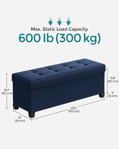 SONGMICS Storage Ottoman Bench, Foldable Foot Rest with Legs | End of Bed Bench, Storage Chest, 43.3 x 15 x 15.8 Inches, Load up to 661.4 lb, Midnight Blue, MELISA Collection ULSF018I01 - color: Midnight Blue, style: without Flipping Lid