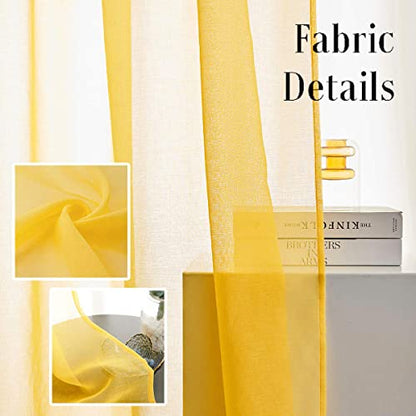 Butter Yellow Sheer Curtains 95 Inches Long 2 Panels Semi Faux Linen Yellow Sheer Curtain for Bedroom Living Room Girls Kids Room 2 Panels 52x95 - color: Butter Yellow, size: 52"W x 95"L (Pack of 2)