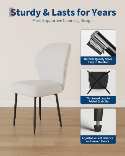 Garvee Linen Dining Chairs Set of 2, Modern Fabric Upholstered Kitchen Side Chairs with Metal Pegs, White - color: White, size: Set of 2