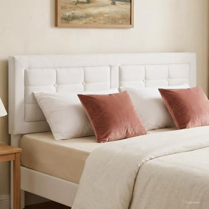 VECELO Queen Size Bed Frame, Adjustable Upholstered Button Tufted Headboard, Heavy-Duty Bedframe with Wood Slats Support, No Box Spring Needed, Linen & White - color: Linen & White, size: Queen, style: Bed Frame
