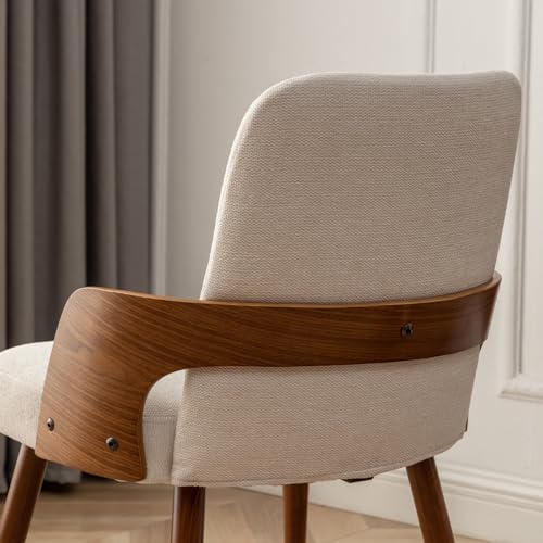 Dining Room Chairs,Mid Century Modern Kitchen Chairs,Upholstered Beige Fabric Accent Chairs,Metal Legs Wooden Desk Chairs Armless and No Wheels for Kitchen Dining Living Room,1PCS - color: Beige Fabric, size: 1PCS