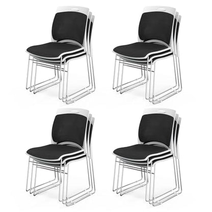 VINGLI Stackable Plastic Mesh Padded Chairs for Office Set of 12, Black | Stacking Chairs with Metal Sled Base, Ergonomic Plastic Pad Seat & Back, Waiting Banquet Guest Break Room, Easy to install - color: Black, size: 12 Pack