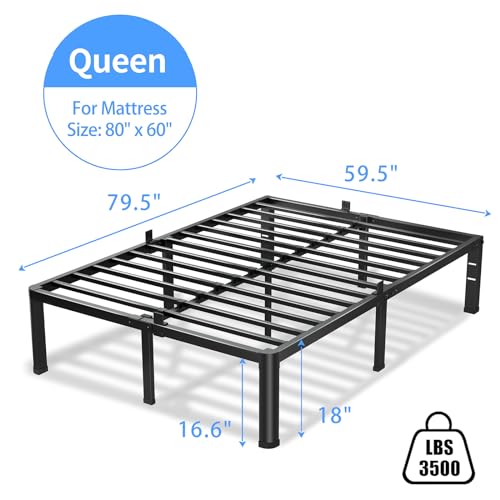 VIPSHOW 18 Inch Queen Bed Frame with Round Corners No Box Spring Needed | 3500lbs Heavy Duty, Under bed storage, 4 mattress stoppers, Headboard holes, Noise-free, Easy assembly & rubber covers - size: Queen, style: 18 Inch