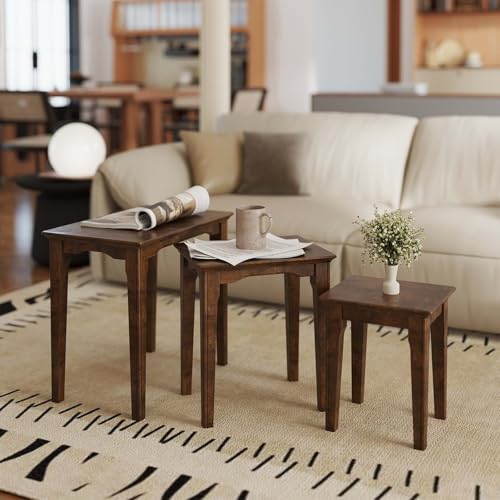 Kmax Nesting Tables Set of 3, Small Sofa Side Table Rustic Stacking End Table Rectangle Solid Wood Coffee Tables for Small Space - Walnut - color: Walnut