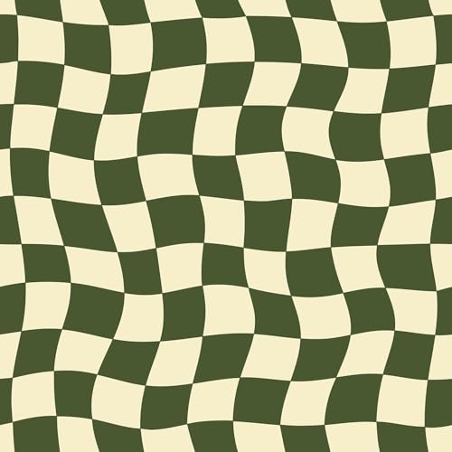 Olive Green Checkered Wallpaper Peel and Stick Gingham Wallpaper Removable Vintage Abstract Checkered Contact Paper Dark Green Checkerboard Trippy Retro Geometric Groovy Self Adhesive 17.5x80HelloWall - size: 17.5x80 Inch
