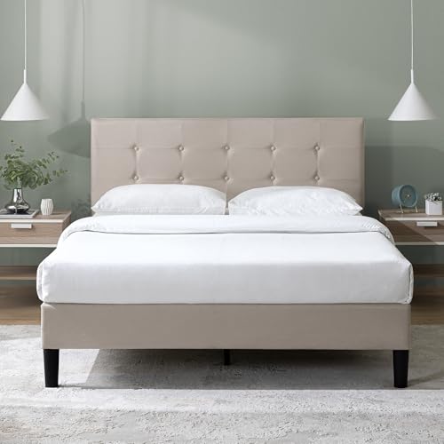 ZINUS Ibidun Upholstered Platform Bed Frame, Mattress Foundation, Wood Slat Support, No Box Spring Needed, Eco Friendly WonderBox (TM),Easy Assembly, Soft Beige, Full - color: Beige, size: Full, style: Button Tufted (New Small Box)