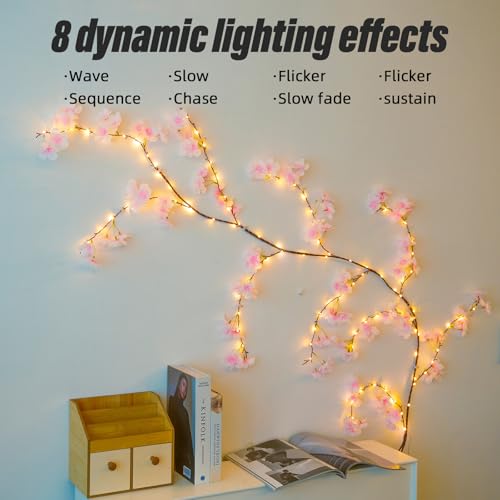 100 LED Cherry Blossom Lights, 5.9ft Fairy Lights for Bedroom, 8 Flashing Modes Cherry Blossom Branches, for Mantel, Wedding, Party and Christmas Decoration.