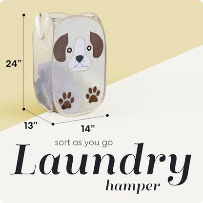 Pop Up Laundry Hamper, Cute Puppy 71L Collapsible Mesh Basket with Handles | Collapsible Mesh Pop Up Hamper, Wide Opening, Side Pocket, Breathable, Sturdy, Foldable, Space-Saving for Clothes Storage - color: Puppy