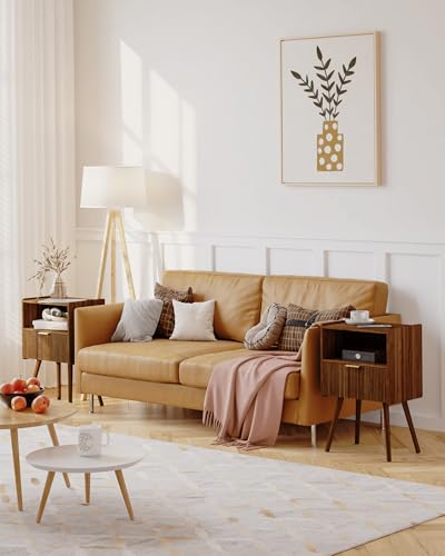 Nightstand,Modern Bedside Table with Storage Drawer and Open Wood Shelf, for Living Room, Bedroom and Small Spaces, Accent Night Stand with Solid Wood Legs, Easy Assembly,Walnut Brown - color: Walnut Brown