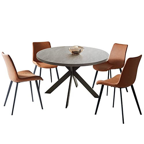 Zerifevni 47" Round Dining Table Set, Mid Century Modern Round Dining Table for 4-6 Person, Steel Legs, Leisure Coffee Table for Kitchen Dining Room, Save Space - color: 1 X Table 4 Brown Chairs