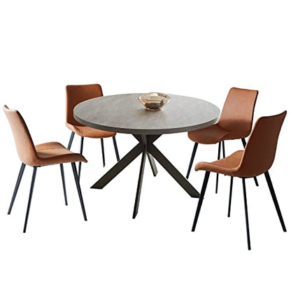 Zerifevni 47" Round Dining Table Set, Mid Century Modern Round Dining Table for 4-6 Person, Steel Legs, Leisure Coffee Table for Kitchen Dining Room, Save Space - color: 1 X Table 4 Brown Chairs