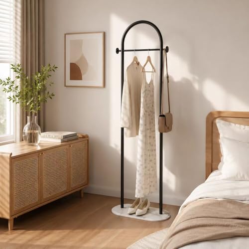 Freestanding Clothing Rack with Heavy White Base, Modern Black Arch Garment Rack for Small Spaces, Sturdy Metal Coat Rack for Bedroom, Closet, Entryway - color: A12