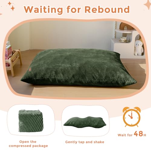 MAXYOYO 3 in 1 Kids Bean Bag Chair Bed, Comfy Floor Sofa with Removed Cover | Convertible Chair Folds from Bean Bag to Lounger, Floor Sofa Couch with High-Density Foam Filling, Dark Green - color: Dark Green