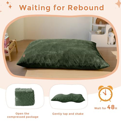 MAXYOYO 3 in 1 Kids Bean Bag Chair Bed, Comfy Floor Sofa with Removed Cover | Convertible Chair Folds from Bean Bag to Lounger, Floor Sofa Couch with High-Density Foam Filling, Dark Green - color: Dark Green