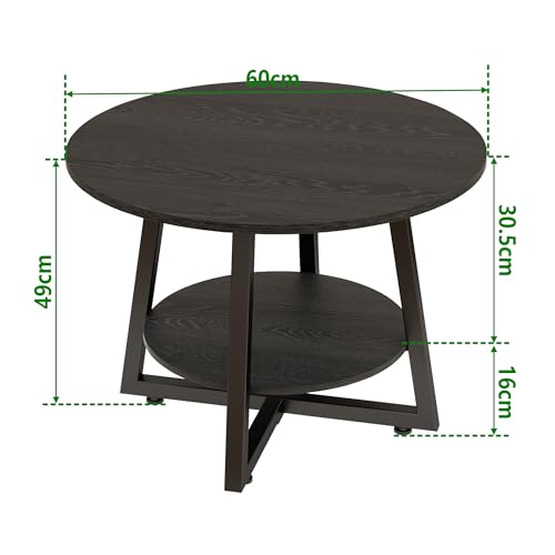 Round Coffee Table with Storage,Metal Small Coffee Table,Black | 2-Tier Circle Small Coffee Table for Living Room, Metal Frame/Wood Look,Modern Sofa Table Center for Home Office - color: Black