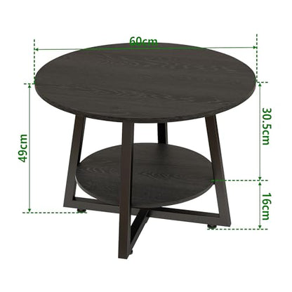 Round Coffee Table with Storage,Metal Small Coffee Table,Black | 2-Tier Circle Small Coffee Table for Living Room, Metal Frame/Wood Look,Modern Sofa Table Center for Home Office - color: Black