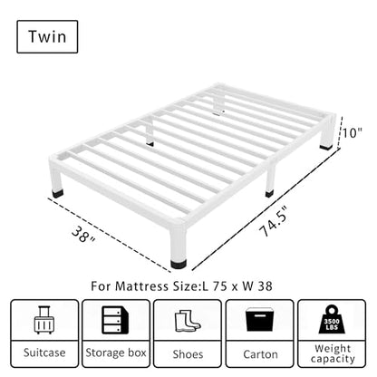 ROIL 10 Inch White Twin Bed Frame Low Profile with Rounded Corner | Easy Assembly, Noise Free, 3500LBS Load Capacity, 4 Mattress Baffles, Heavy Duty Steel, No Box Spring Needed, Rubber Pads - size: Twin, style: 10 Inch White