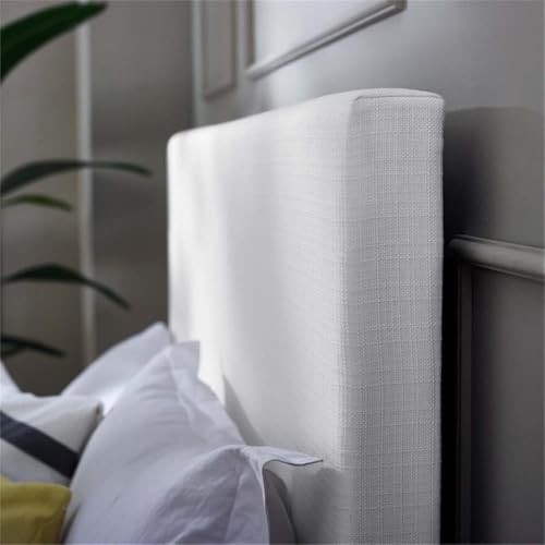 Pemberly Row Full/Queen Upholstered Linen Headboard, 54" H x 63.5" W x 3" D, White Finish, Black-Stained Wood Posts, Adjustable Mounting Heights, Foam Padding, Bedroom Decor - size: Full Queen