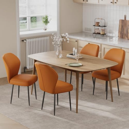 Garvee PU Leather Dining Chairs Set of 4, Modern Fabric Upholstered Kitchen Side Chairs with Metal Pegs, Brown - color: Brown, size: Set of 4