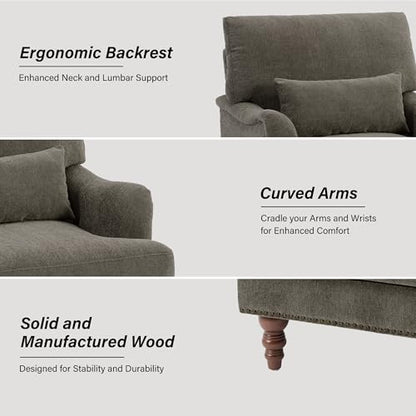 Mid-Century Modern Accent Chair with Lumbar Pillow, Tan, 2 Pack | Upholstered Chenille Armchair, Solid Wood Frame & Legs, Comfy Reading Lounge Sofa for Living Room Bedroom, & Small Spaces - color: Chenille Tan, size: 2 Seat