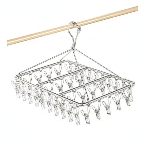 17.72 x 11.65 Inch Stainless Steel Drying Rack with Clips, Compact Laundry Organizer for Balcony or Kitchen Sink