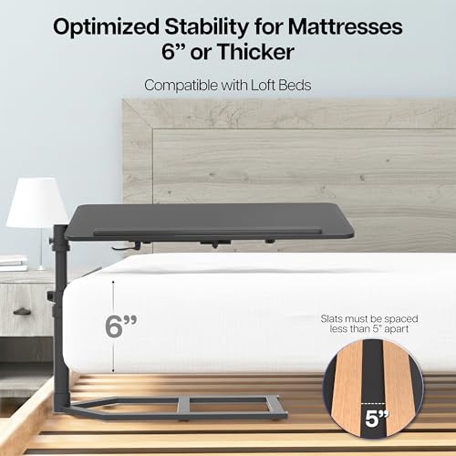Height Adjustable Under Mattress 30 inch Bedside Desk, Works with Lofts and Beds Without Frames, Tilting Desktop, Fits Laptops, Books, and More, Black - size: 30"