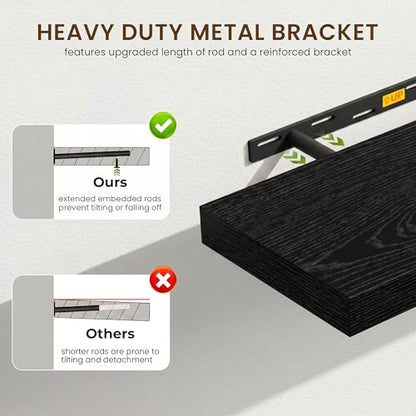 32 Inch Floating Shelves, 12'' Deep Black Shelves for Wall Set of 2 | Invisible Brackets, Engineered Wood, Mounting Hardware Included, 40LBS, Bathroom, Laundry Room, Kitchen, Living Room - color: Black, size: 32W x 11.6D x 2H, 2 Pack