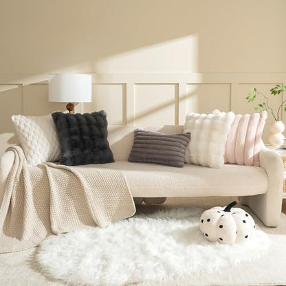 MIULEE 2 Pieces Decorative Cushion Covers Artificial Plush Cover Wave Decoration Living Room Cushions for Sofa Bedroom Grey 45 x 45 cm - size: 17.7" x 17.7" (Pack of 2)