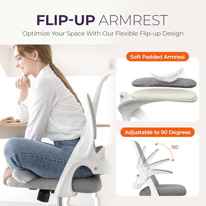 NEO CHAIR Office Desk Chair, Ergonomic Mesh with Flip-Up Armrests, Grey | Lumbar Support, Height Adjustment, 360° Swivel and Rolling Base, Space-Saving Design for Home Office, Vanity or Study - color: Grey