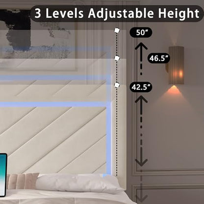 Queen Size Bed Frame with Adjustable Headboard and Storage Drawer, Upholstered Bed Frame Queen with RGB LED Lights and Charging Station, Easy Assembly, No Box Spring Needed, Off White - color: Off White, size: Queen