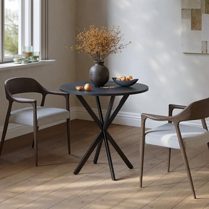 Unovivy 31.5" Small Round Dining Table for 2-4 Black Dinner Table | Space Saving Circle Small Kitchen Table, Industrial Mid Century Modern Dining Room Desk for Kitchen, Apartment - color: Black, style: Round