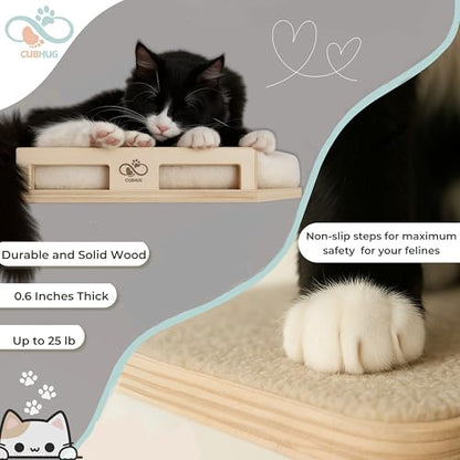 Cat Wall Shelves, Solid Wood Corner Bed, 3 Steps, Up to 25 lb, Wood | Cushion included; 2 washable covers, cotton and plush; secures across two walls - color: Natural Wood