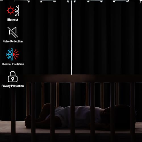 Diraysid Black Grommet Blackout Curtains for Bedroom Thermal Insulated Room Darkening Curtains Drapes, 52 x 108 inch, 2 Panels - color: Black, size: 52"W x 108"L (Pack of 2)